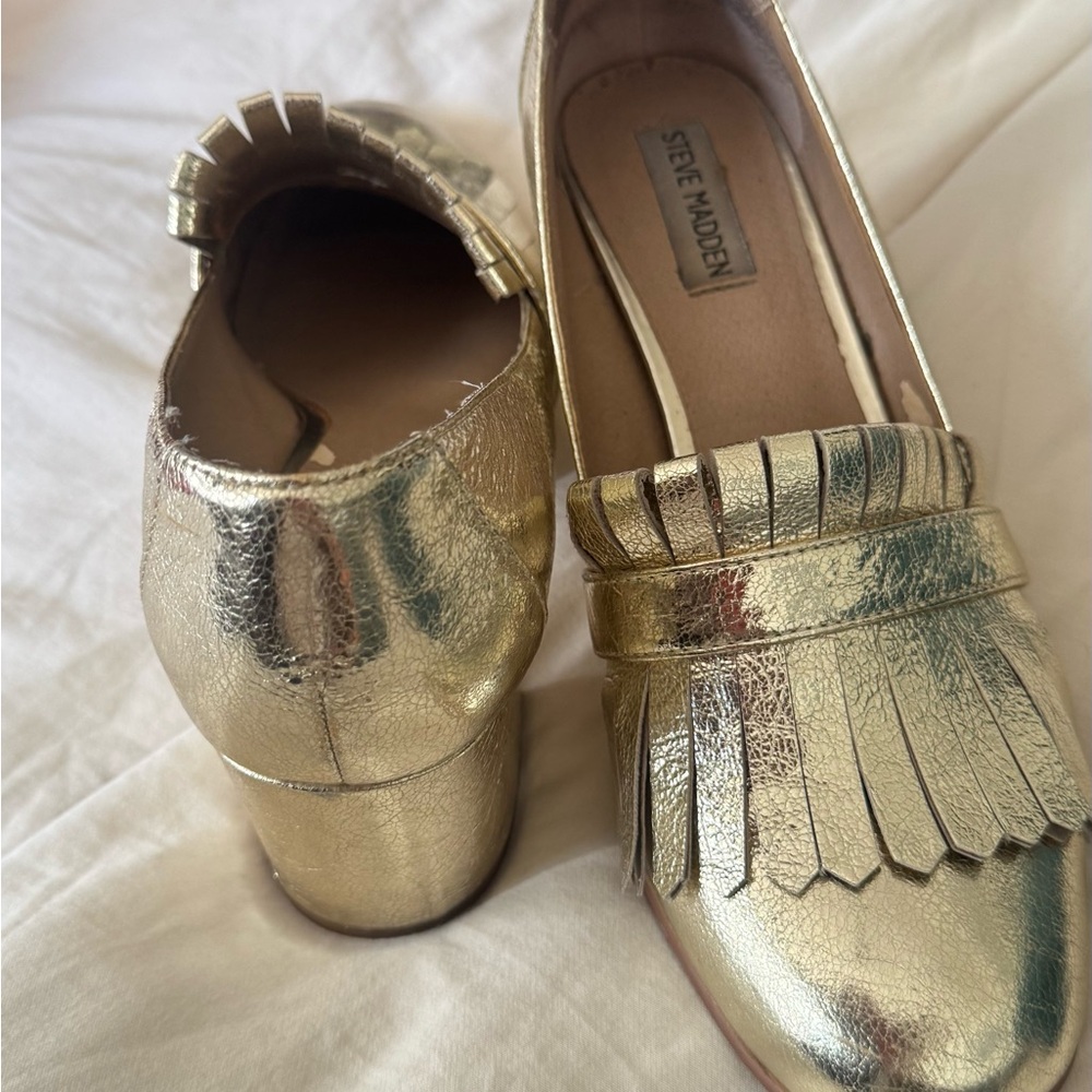 Steve Madden Metallic Gold Fringe Heels - Picture 8 of 12